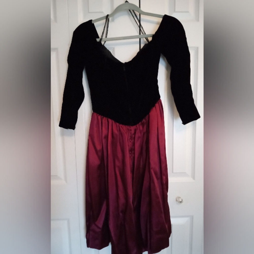 Black velvet and maroon satin cocktail dress, handmade